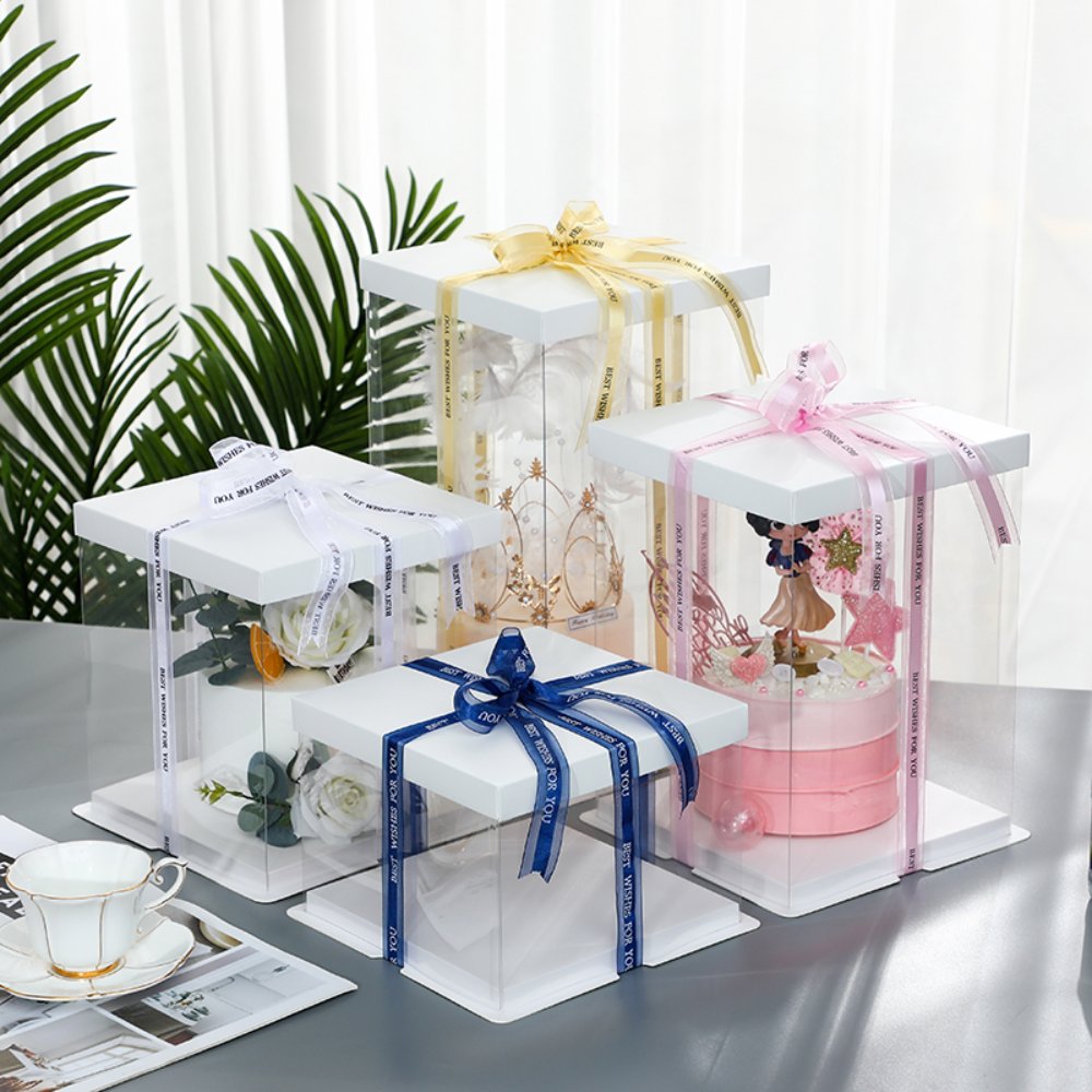 Birthday Cake Boxes Square Cake Box with White Lid and Clear Side Panels