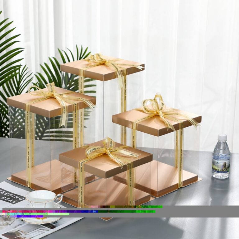 Square Cake Boxes Square Cake Box with Gold Lid and Clear Side Panels